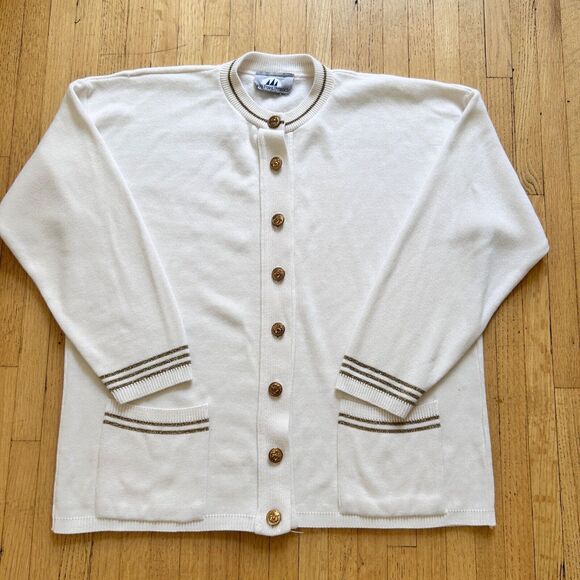Bay Point Vintage Preppy Cardigan White Sweater Womens XL Tennis Prep - Picture 6 of 8